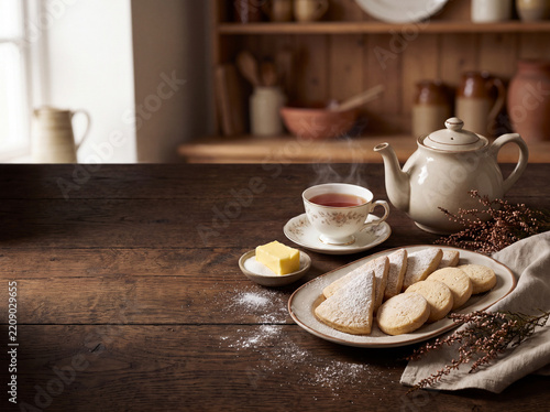 Highland Kitchen Table with Earl Grey Tea and Shortbread