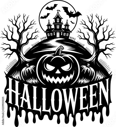 Halloween spooky haunted house and pumpkin design