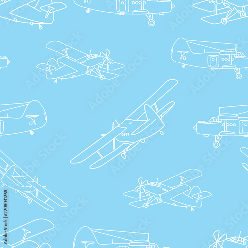 Aviation themed doodle seamless pattern