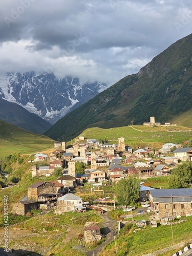 Usghuli mountain village in upper Swaneti, Georgian high Caucasus. 