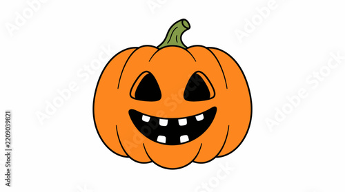 Halloween Jack O Lantern Vector Illustration, Smiling Orange Pumpkin Carving, Spooky Autumn Holiday Graphic Element