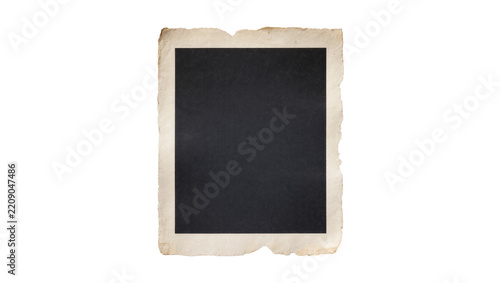 Vintage blank photo frame with torn edges, isolated on transparent background