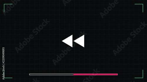 White rewind symbol icon on solid black background