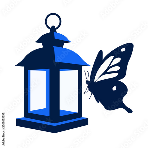 Blue Lantern Beside a Butterfly