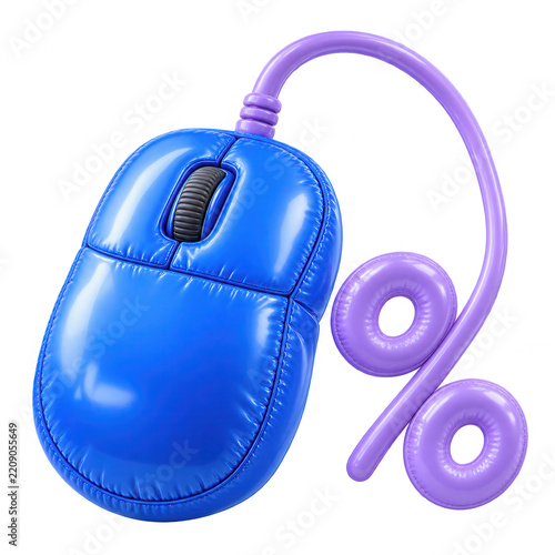 Inflatable blue computer mouse with purple percent sign