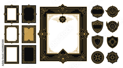 Ornate Art Deco Frames, Badges and Emblems Isolated on Transparent Background