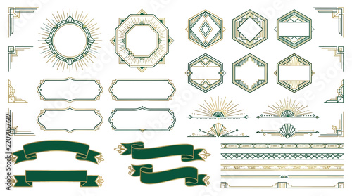 Art Deco Design Elements, Frames, Borders, Ribbons, Isolated