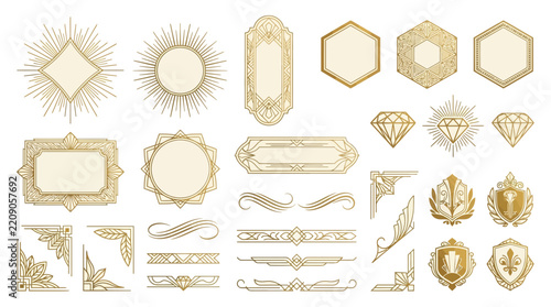 Art Deco Decorative Elements and Borders, Isolated Geometric Frames