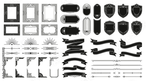 Art Deco Design Elements Collection: Frames, Banners, Shields, Dividers