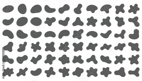 Set of organic fluid blob shapes and abstract liquid amoeba forms