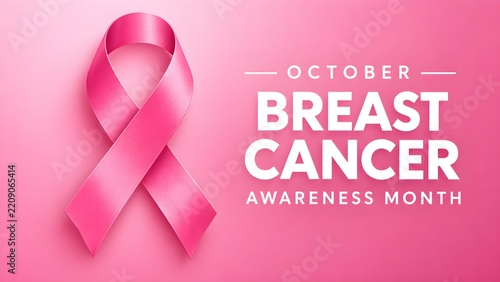 October breast cancer awareness month banner with pink ribbon and typography