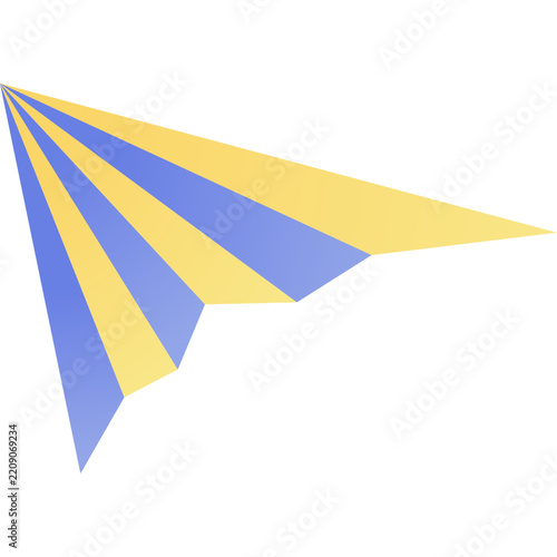 Origami Style Paper Airplane Cursor Pointer Icon with Yellow and Blue Stripes, Modern Abstract Arrow Vector Design.