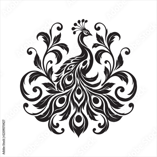 The Stunning Peacock Floral Mandala Design | Premium Black and White Ornamental Vector Art