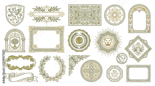 Ornate Vintage Decorative Elements, Frames, Crests and Ribbons