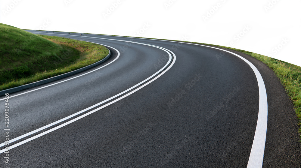 Obraz premium Curved road with white markings, route, street and highway concept, with copy space