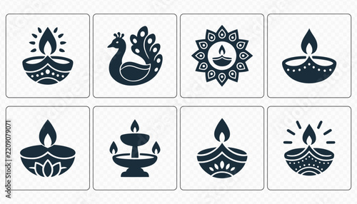 Diwali Celebration Decorative Lamp Icons