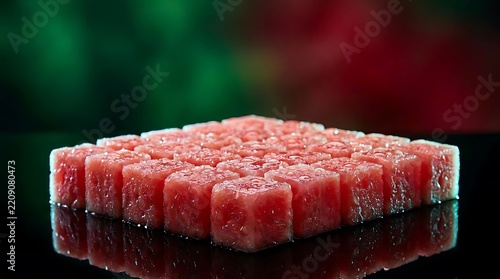 Red translucent cubes arranged in a neat grid pattern.