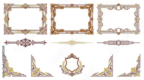Ornate Decorative Frames and Borders, Flourishes, Corners, Emblem