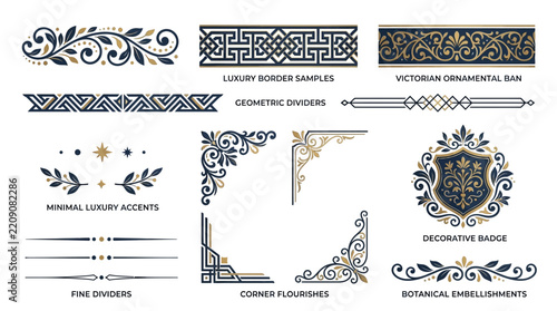 Elegant Decorative Borders, Ornaments & Corner Flourishes