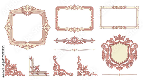 Ornate Decorative Flourish Elements Set Isolated Transparent Background