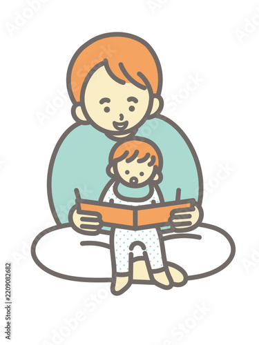 子どもに絵本の読み聞かせをするお父さんのイラスト