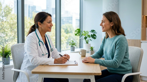 Doctor consulting patient in bright, modern medical office