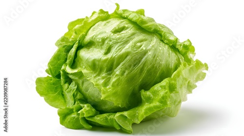Fresh green iceberg lettuce head with water droplets isolated on white background