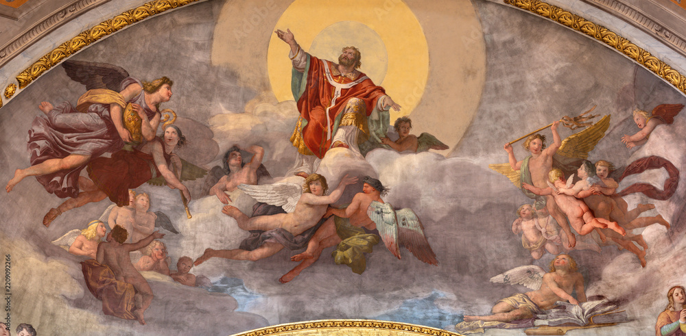 Fototapeta premium Vigevano - The fresco of Apotheosis of St. Ambrose in the church Cattedrale di San Ambrogio by Vitale Sala from 18. cent.