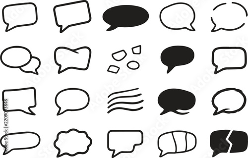 Speech Bubble Icon Set with Chat, Cloud and Rectangle Message Outline Symbols
