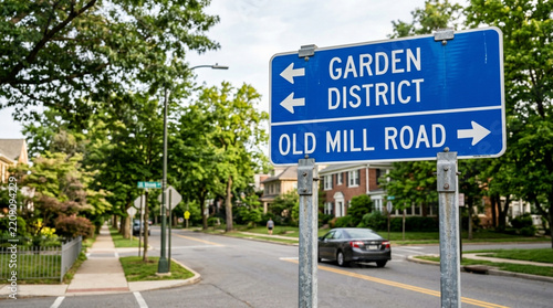 Garden District Old Mill Road Sign: Residential Street Directional Signpost