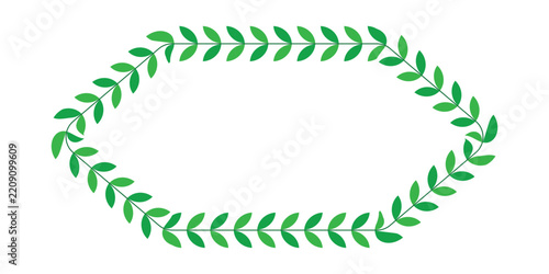 Hexagonal frame made of green leaves and stems on a white background