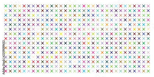 Large grid pattern of small colorful cross symbols on a white background