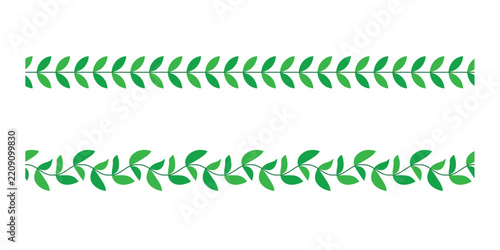 Two horizontal decorative borders made of green leaves on a white background
