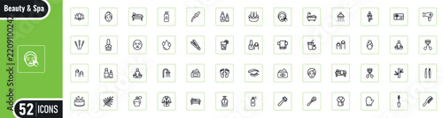 Beauty and spa outline icons set collection featuring wellness skincare cosmetics facial massage salon treatment relaxation and manicure symbols