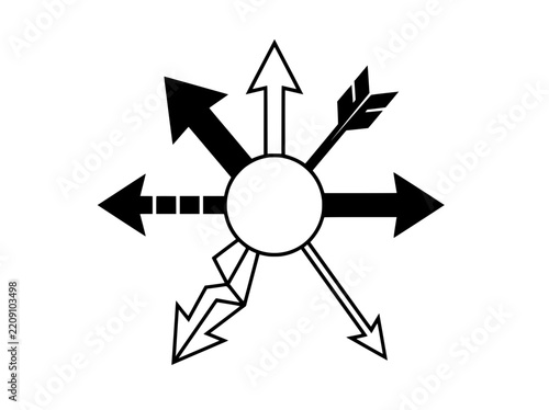 Radial Arrows Collection Black and White Vector