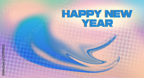 Abstract happy new year greeting card with blue fluid wave and halftone pattern