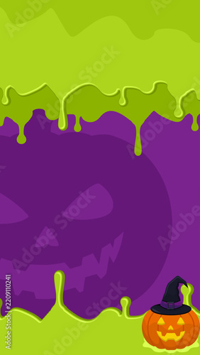 Halloween Spooky Green Slime and Pumpkin Vertical Background. Halloween vertical vector background