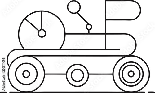 Simple line icon of a lunar rover with wheels and antenna.