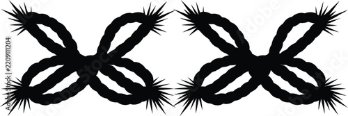 Symmetrical black silhouette of two intertwined rope knots.