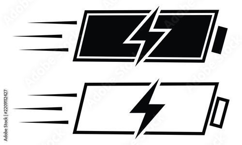 Battery charging icon set. Charging empty battery to full sign symbol design. Set of lightning bolt symbol power energy on white background.