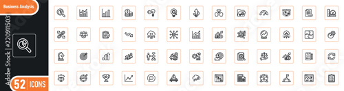 Business analysis and strategy outline icons collection vector featuring strategy finance management growth investment marketing and planning symbols