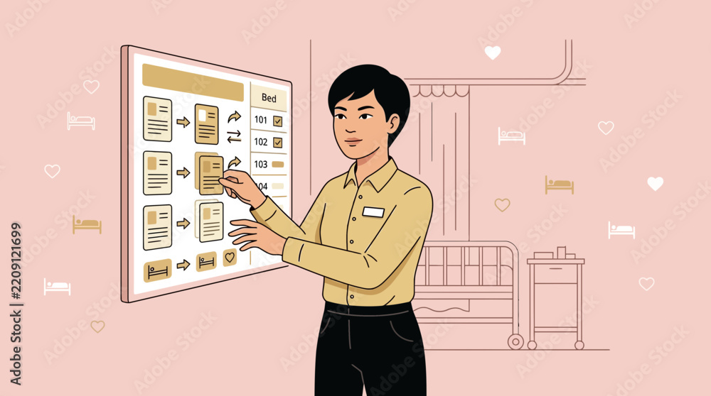 Obraz premium Healthcare professional pointing at hospital bed assignment chart