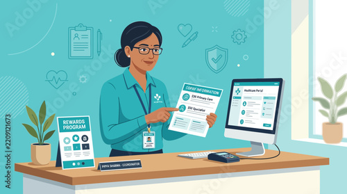 Healthcare professional presenting patient information on a computer screen