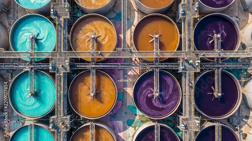 Aerial View of Industrial Chemical Mixing Tanks