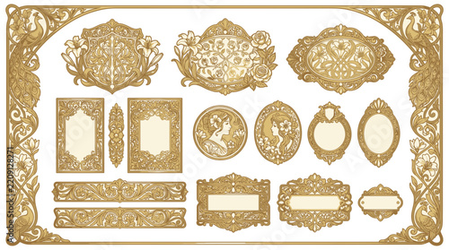 Vintage Ornamental Flourish Elements, Gold Decorative Frames & Borders
