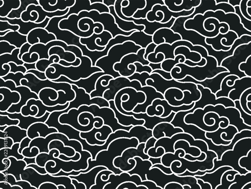 Obraz na plátně Chinese traditional cloud pattern monochrome oriental style design asset