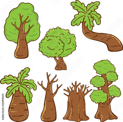 Green Oak Tree hand drawn Isolated Illustration