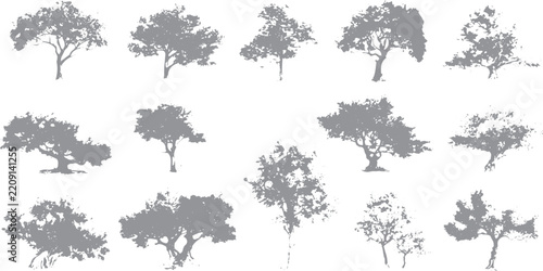 Retro Woodland Trees Illustration with Distressed Grunge Texture, Rough Halftone Details, Vintage Print Effects and Urban Graphic Design.