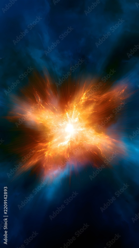Fototapeta premium Supernova explosion in deep space with orange and gold core