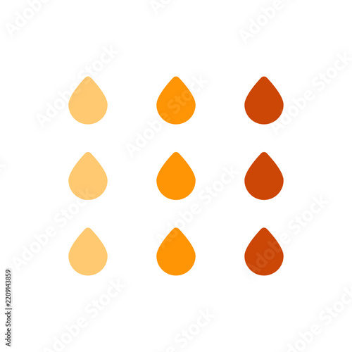 Yellow urine drop samples colour chart for urinalysis testing. Medical vector illustration for bladder infection, cystitis, kidney disease analysis. Rapid pH, ketone research and ovulation detection.